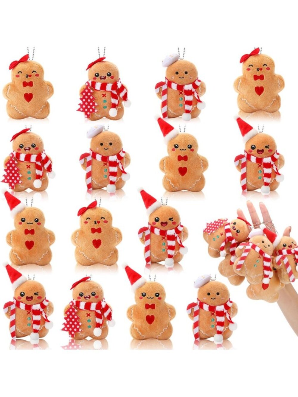 15 Pcs Mini Gingerbread Man Plush Toys - Cute Keychains for Christmas & Parties